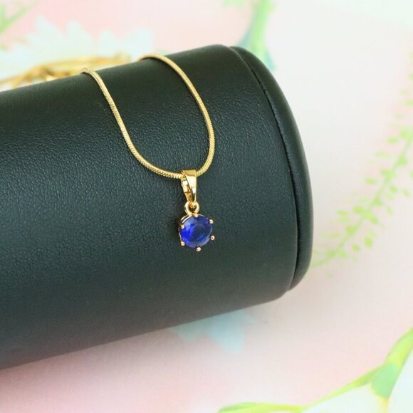"Elegant Blue Solitaire Pendant in Gold Finish, XPPT1211 - Picture 2 of 12